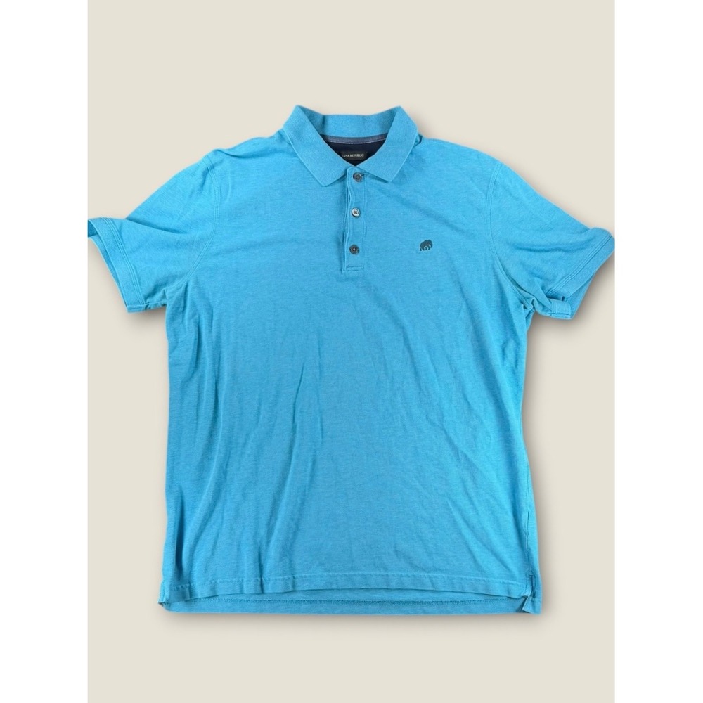 Banana Republic Mens XL Standard Fit Turquoise Blue Elephant Logo Polo Shirt
